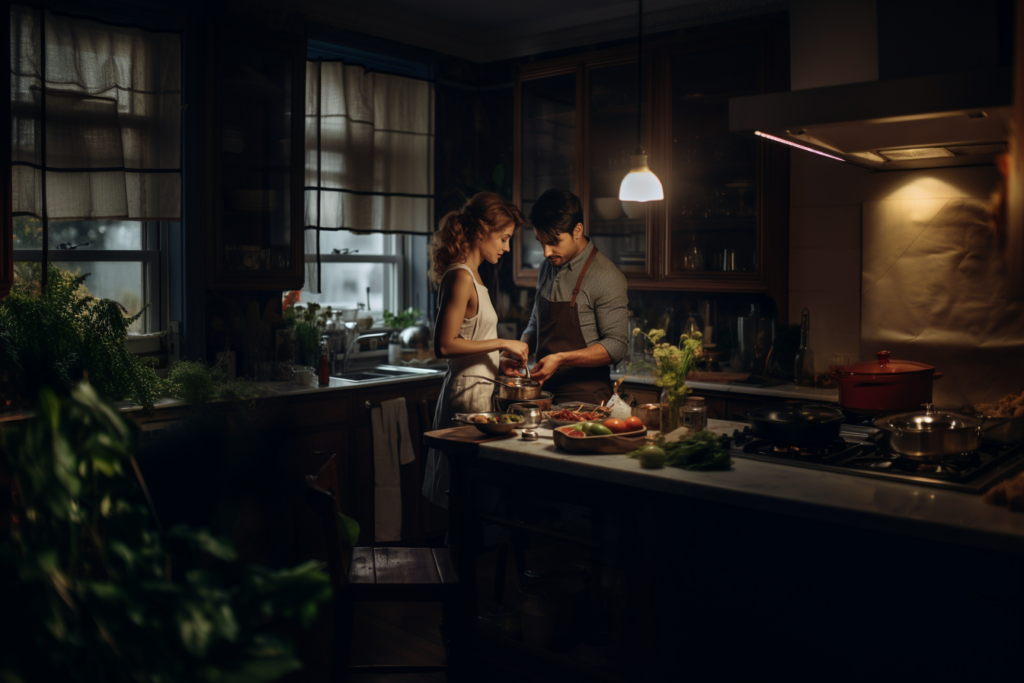 pessoas cozinhando em cooktop de indução